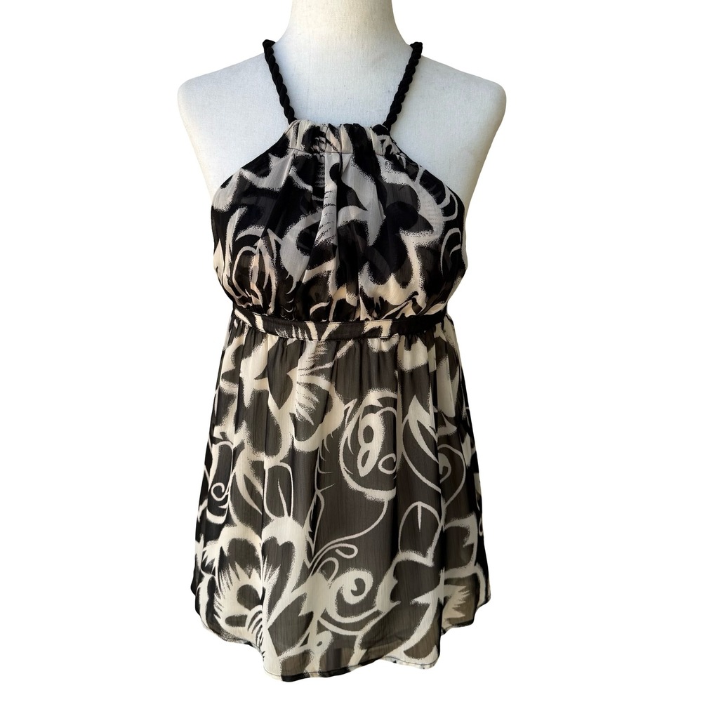MM Couture Miss Me Y2K Boho Flowy Floral‎ Empire Waist Halter Babydoll Top S